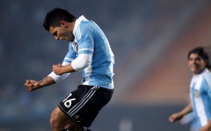 Argentina's Sergio Aguero celebrates his goal against Bolivia during their opening match of the Copa America Argentina 2011 soccer tournament in La Plata